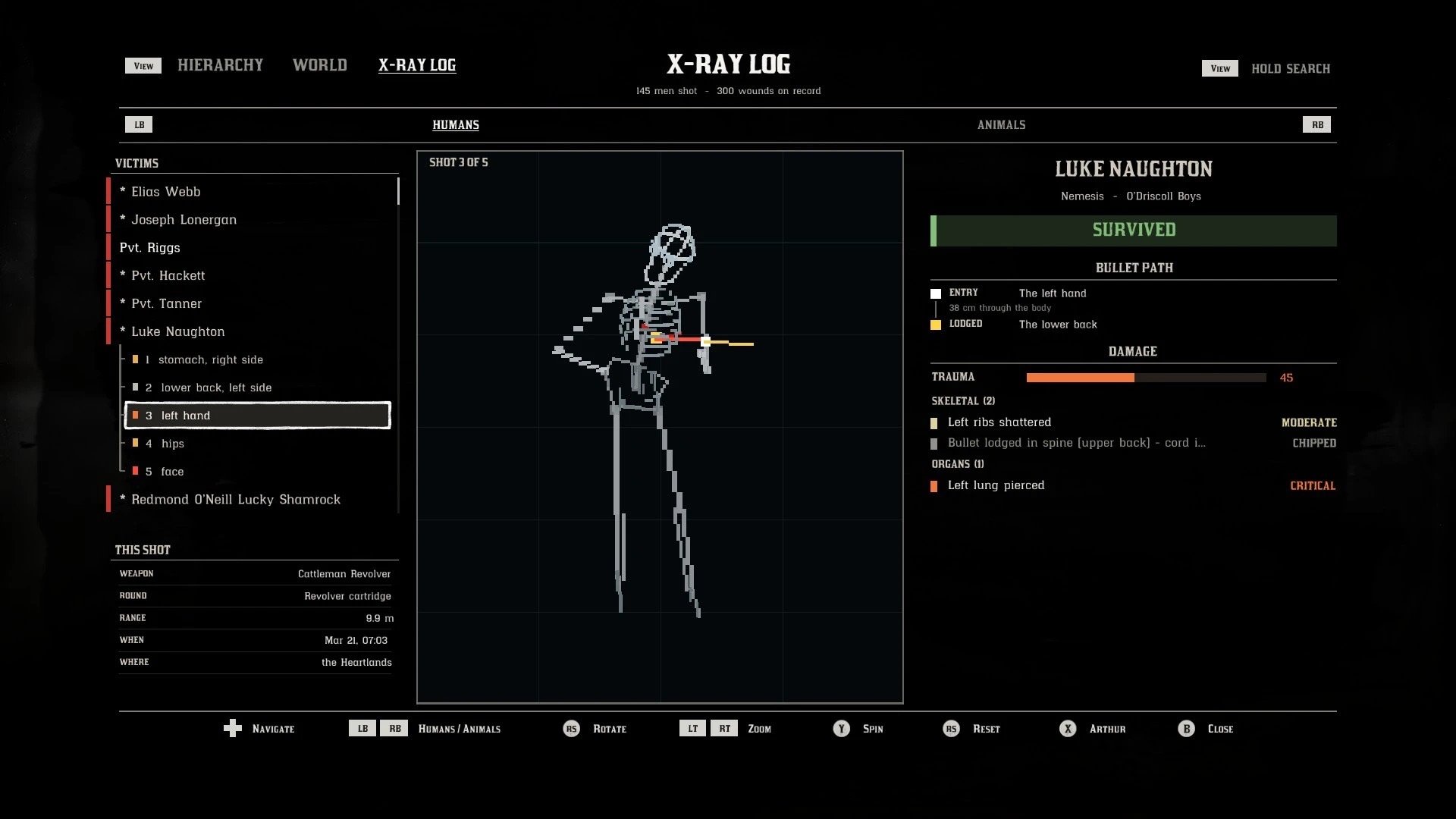 enRAGE modunun X-Ray Log ekranında bir düşmanın yara kaydı