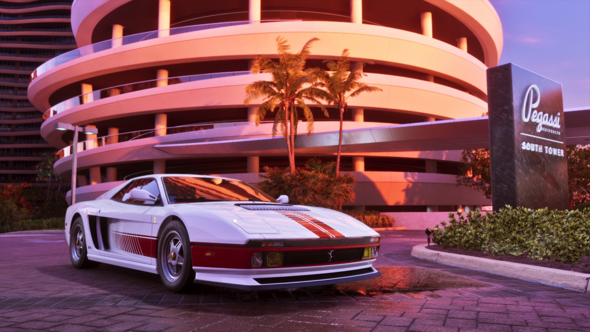 GTA 6'da Vice City gün batımında bir spor araç