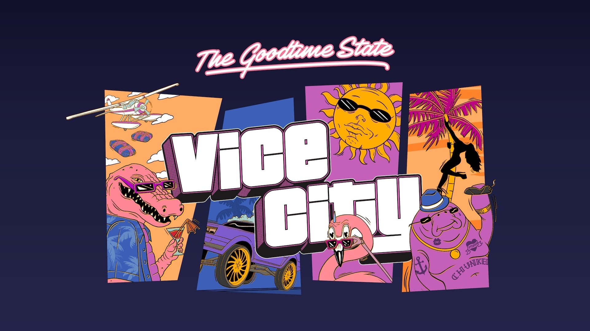 Rockstar Games'in GTA VI sitesindeki renkli Vice City temalı çizim