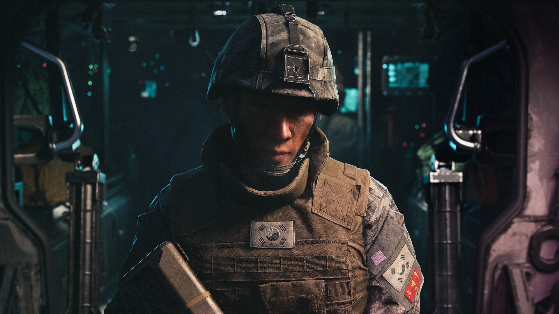 Modern Warfare 4 kampanyasında kask ve zırh giymiş Güney Koreli asker