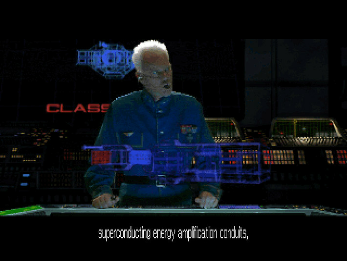 Wing Commander III'ten bir FMV sahnesi: komuta güvertesinde konuşan subay