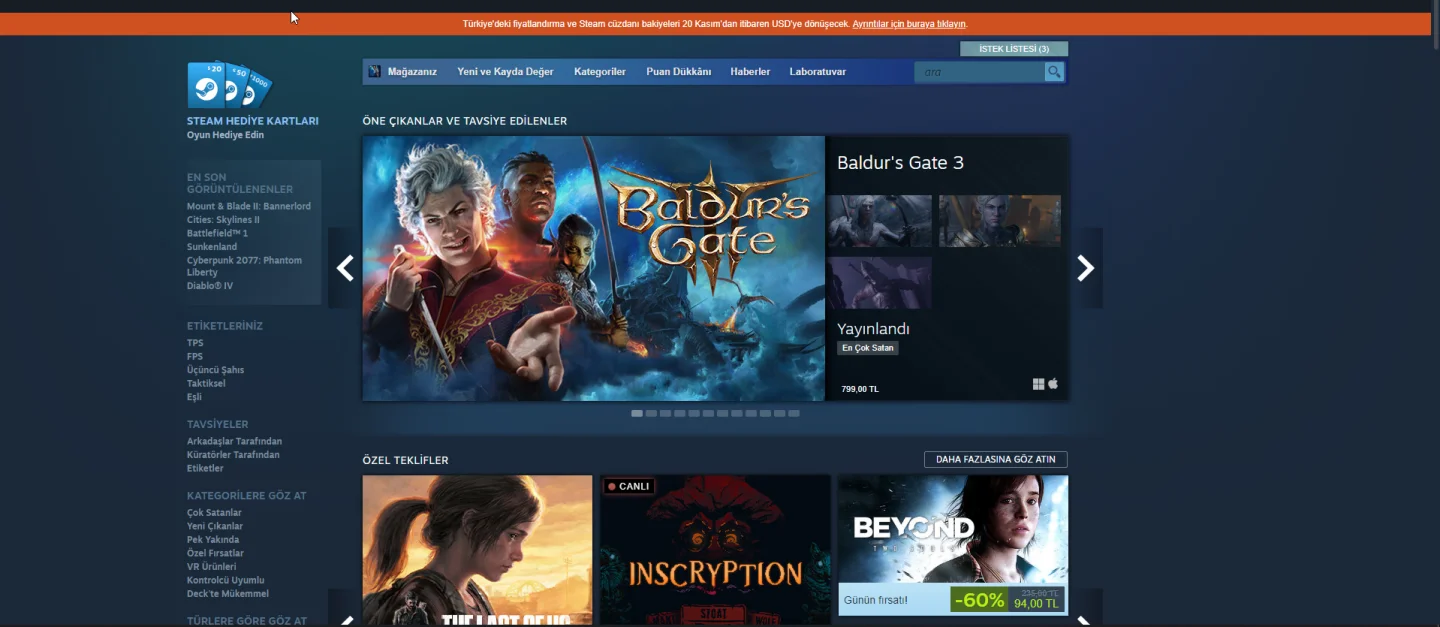 Steam fiyat değişikliği duyurusu