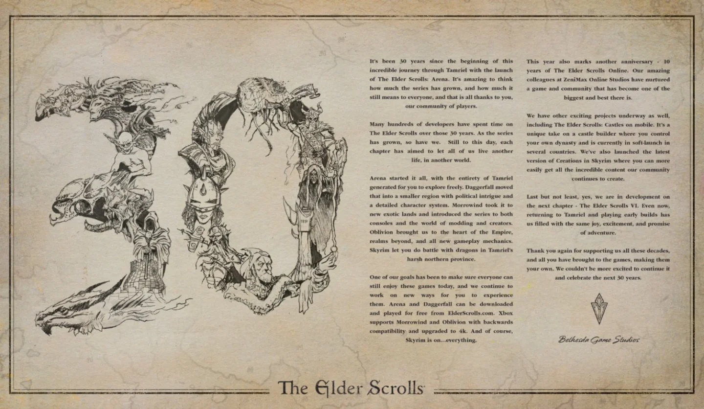 Bethesda'nın Elder Scrolls 30. yıl kutlama görseli