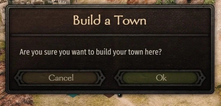 Player Settlements kasaba inşa onay penceresi