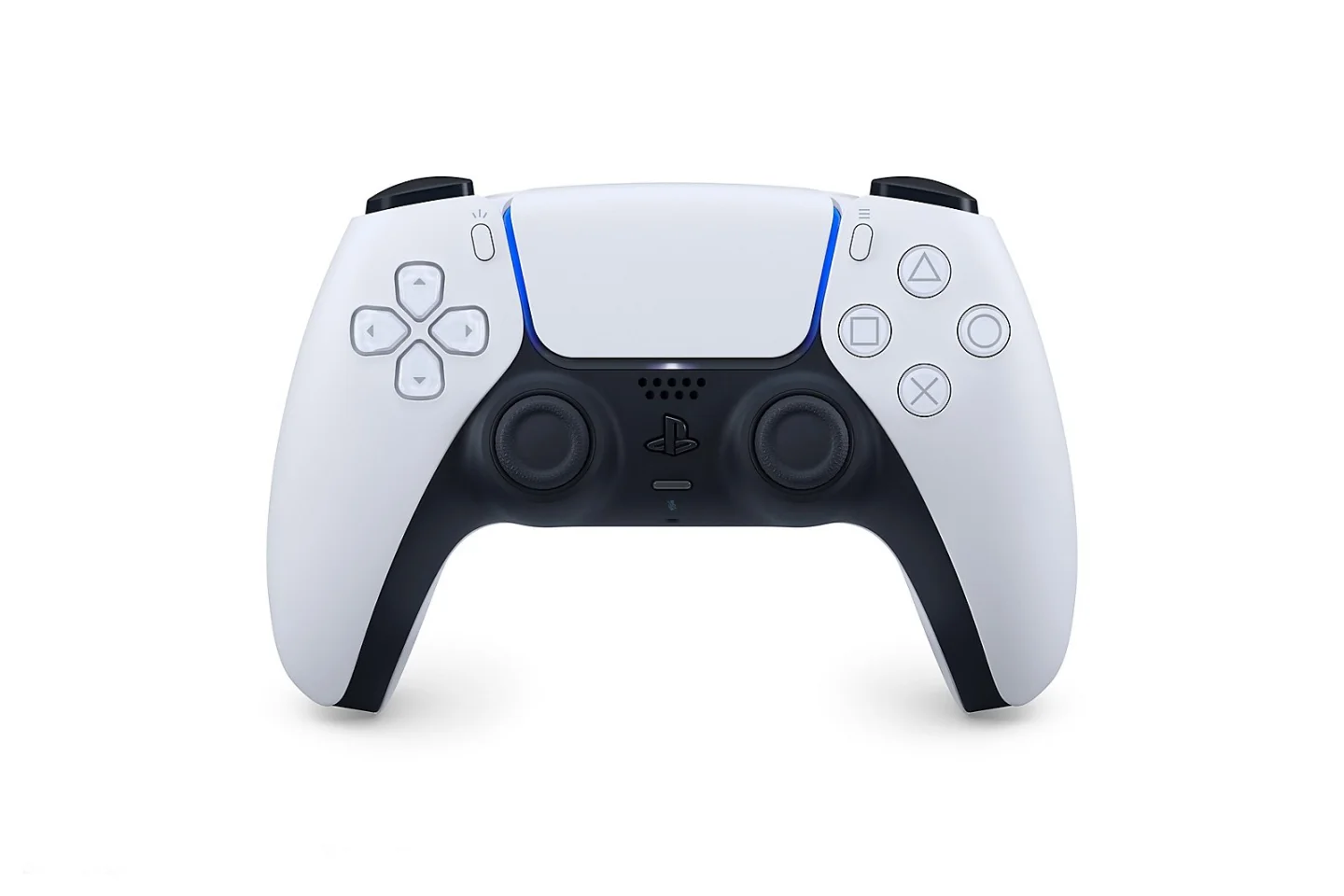 Beyaz PlayStation 5 DualSense kablosuz kumanda önden görünüm