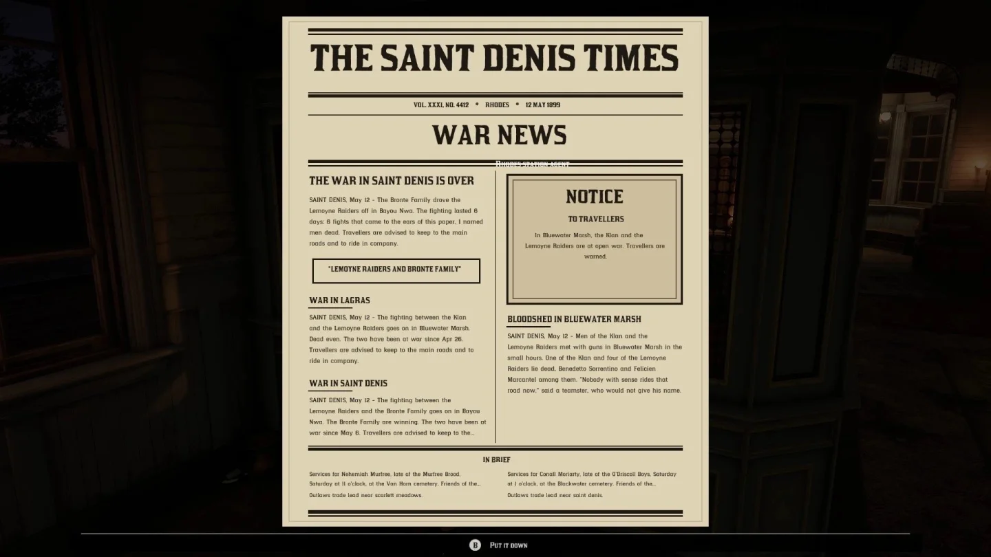 enRAGE modunun ürettiği Saint Denis Times gazetesinde çete savaşı haberleri