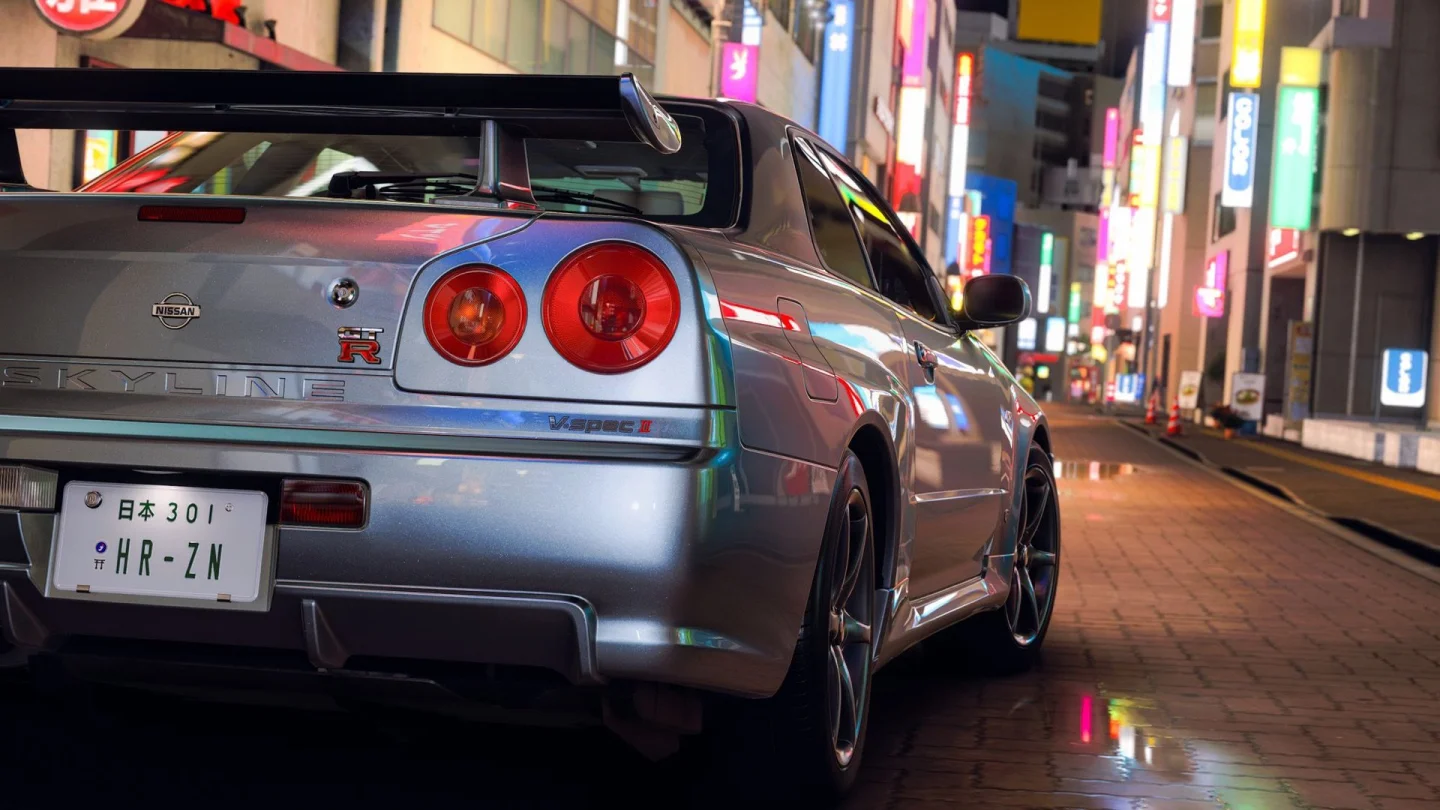 Forza Horizon 6'da neon ışıklı bir Tokyo sokağında Nissan Skyline GT-R