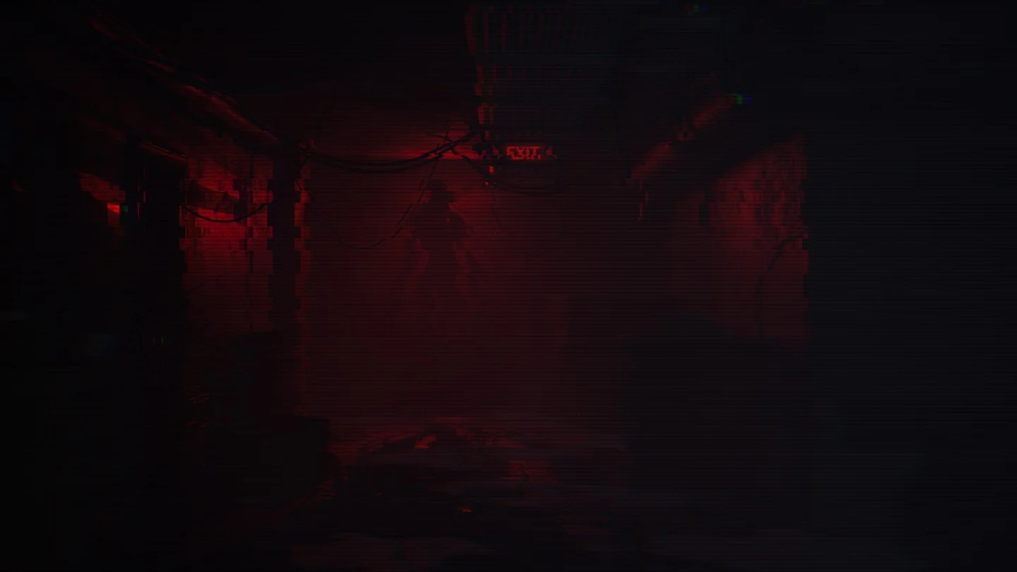 Silent Frequency'de kırmızı ışıkla aydınlanan karanlık kule koridoru