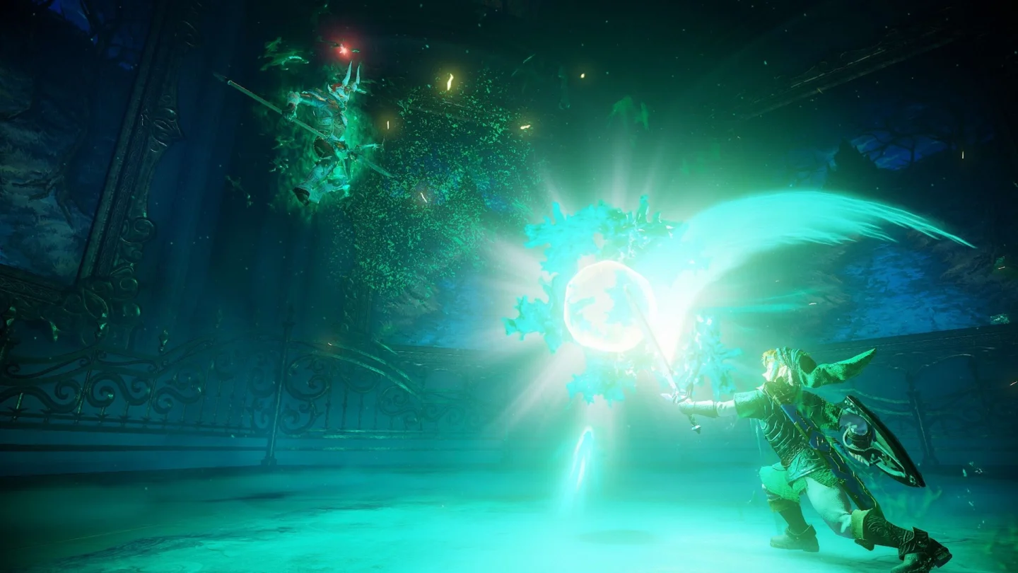 Ocarina of Time remake'inde Link'in bir boss ile savaştığı ekran görüntüsü